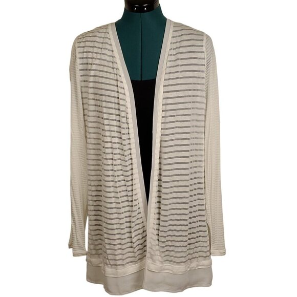 NWT Liz Claiborne Womens Open Front Cardigan L White Sheer Boho Career Flowy - Picture 1 of 8